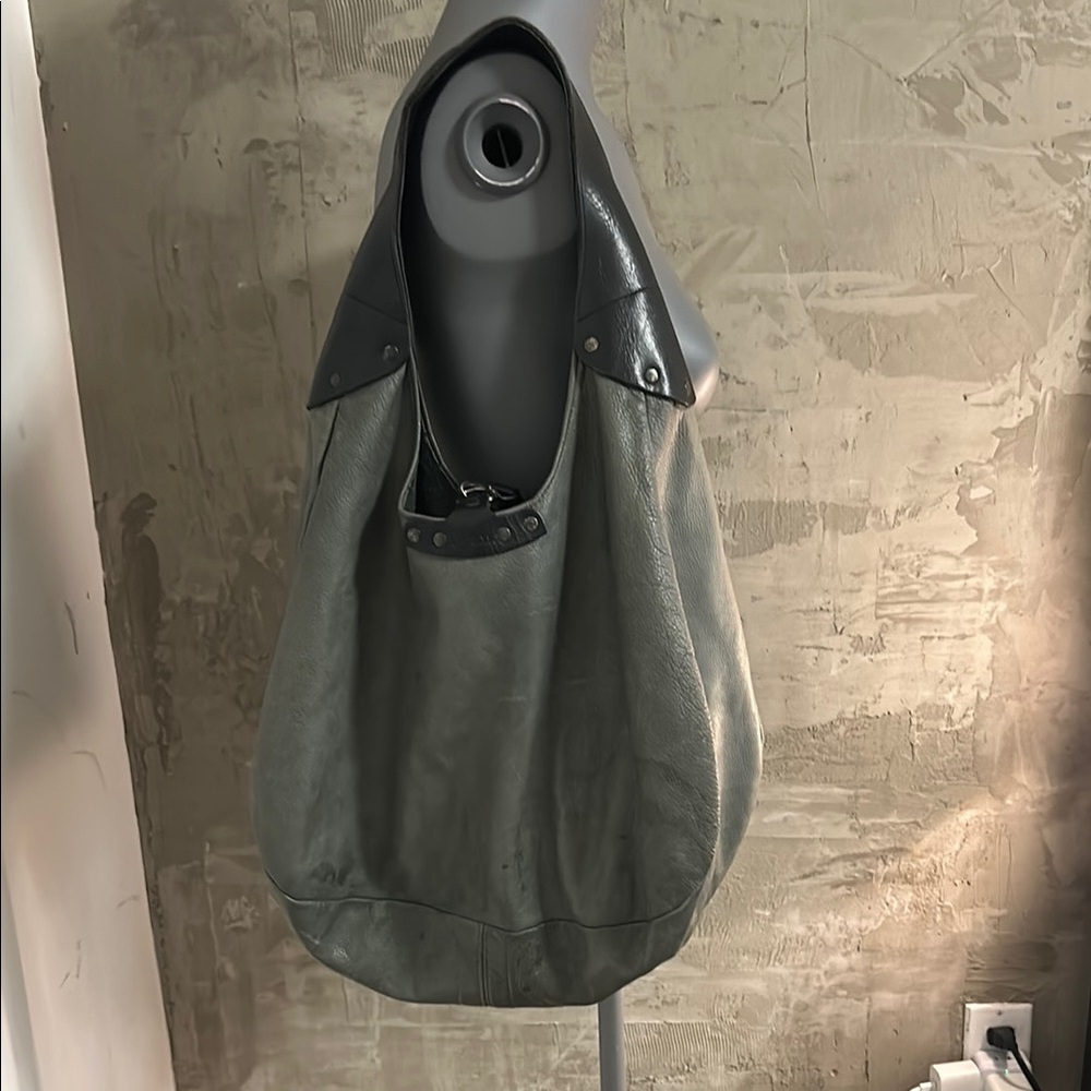 Gray Leather Shoulder Bag